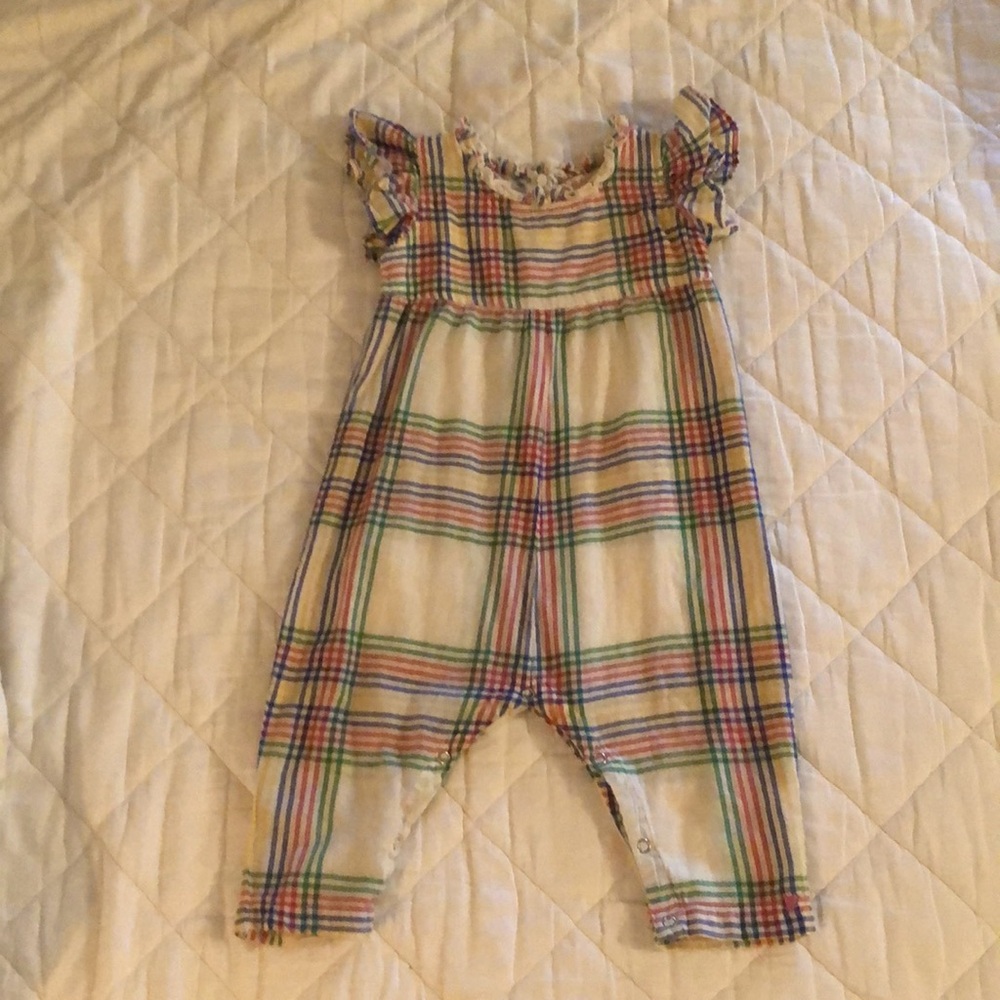 Pink Chicken spring plaid Jumpsuit with Ruffled Sleeves in primary colors